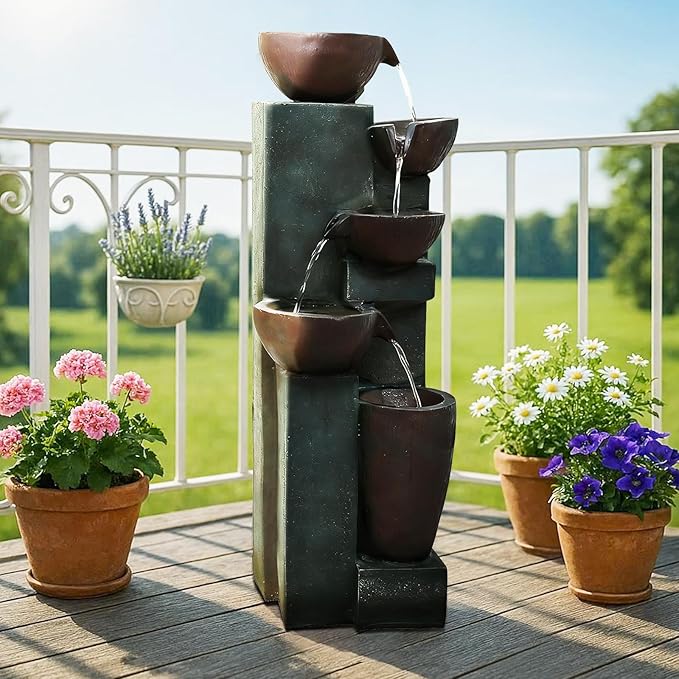 Naturefalls 39.7" Tall Outdoor Water Fountain and Waterfalls - Large Garden Fountain with LED Lights, 5-Tier Cascading, Indoor and Outdoor Fountains for Garden, Patio, Deck, Porch, Backyard and Home