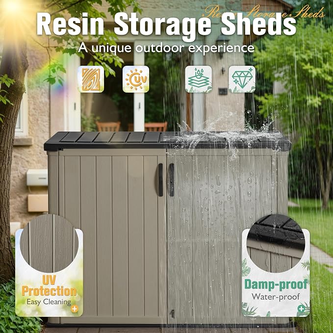 Greesum Outdoor Horizontal Storage Sheds 27 Cu.ft Resin Large Storaged Box Weather Resistance, Without Shelf, Easy to Assemble, Prefect for Garden, Patios, Backyards, Beige - Image 7