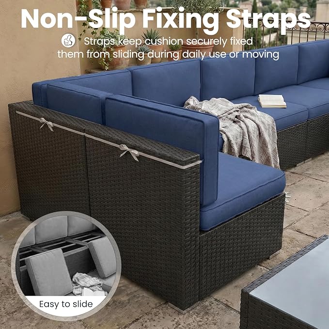 6 Pieces Patio Furniture Set with 44" Propane Gas Fire Pit Table, Outdoor Sectional Wicker Conversation Sofa Sets with Coffee Table