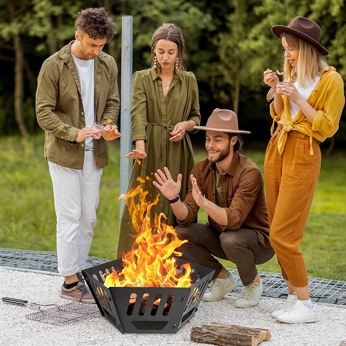 24-inch Fire Pit, Outdoor Portable Wood-Burning Fire Pit Log Stove Fireplace for Camping, Backyard, Garden Picnic Patio and Beach. Comes with A Carry Bag - Image 7