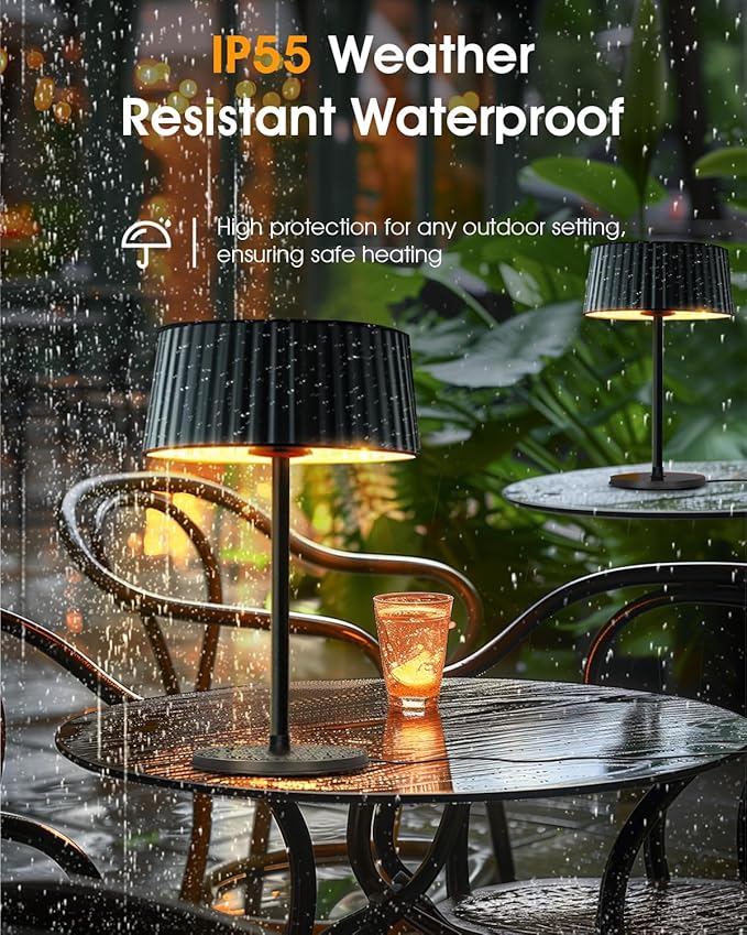 Electric Outdoor Heater for Patio, 1500W Infrared Heater for Indoor & Outdoor, IP55 Waterproof, Fast Heating, Tip-Over Protection, Perfect for Garden, Balcony, Garage (black, tabletop)