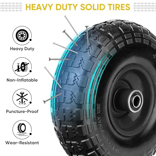 TICONN 4.00-6 Tire and Wheel Flat Free, 4 Pack 13" Solid Tires with 5/8" Axle Bore Hole and Double Sealed Bearings, Perfect for Wheelbarrow, Garden Cart, Wagon, Dolly (Black, 4PK) - Image 3