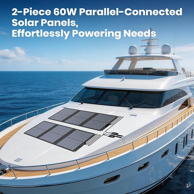 FlexSolar 120W (2-Pack 60W) N-Type Solar Panel, 25% High Efficiency, IP67 Waterproof, Half-Cut Cell, Lightweight Parallel Charger for RV, Camping, Off-Grid & Portable Power Station - Image 2