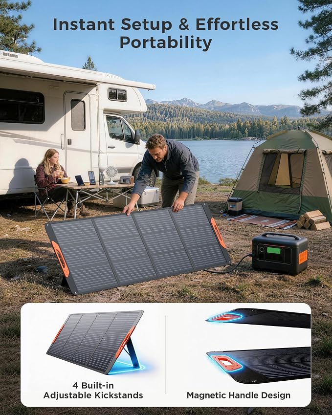 ZOUPW 200W Portable Solar Panel for Power Station,23.5% Efficiency Mono Foldable Solar Charger with 4 Kickstands for Jackery 1000 V2/Bluetti/EcoFlow/Anker,IP67 Waterproof for Camping RV Power Backup - Image 7