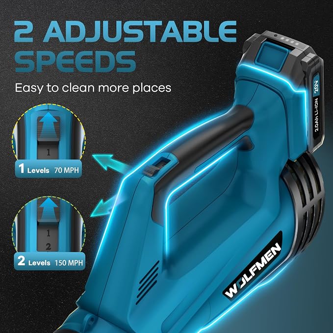 Leaf Blower, Electric Cordless Leaf Blower with 2 Batteries and Charger, 2 Speed Mode, Lightweight Leaf Blowers for Blowing Leaves, Lawn Care, Patio Cleaning and Dust - Image 3