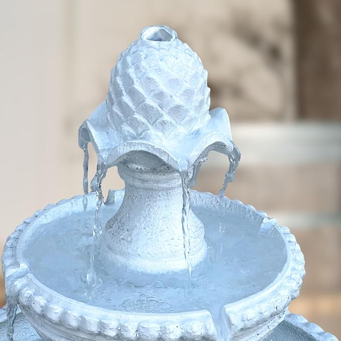 XBrand 39" 2-Tier Outdoor Freestanding Solar Water Fountain - Classic Design, White Resin Bird Bath with Pump - Ideal for Yard, Lawn and Garden, Porch Décor
