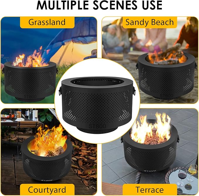 24 Inch Smokeless Fire Pits for Outside with Portable Carrying Storage Bag, Low Smoke Outdoor Fireplace for Bonfire Picnic Backyard on Beach, Black, XL - Image 7