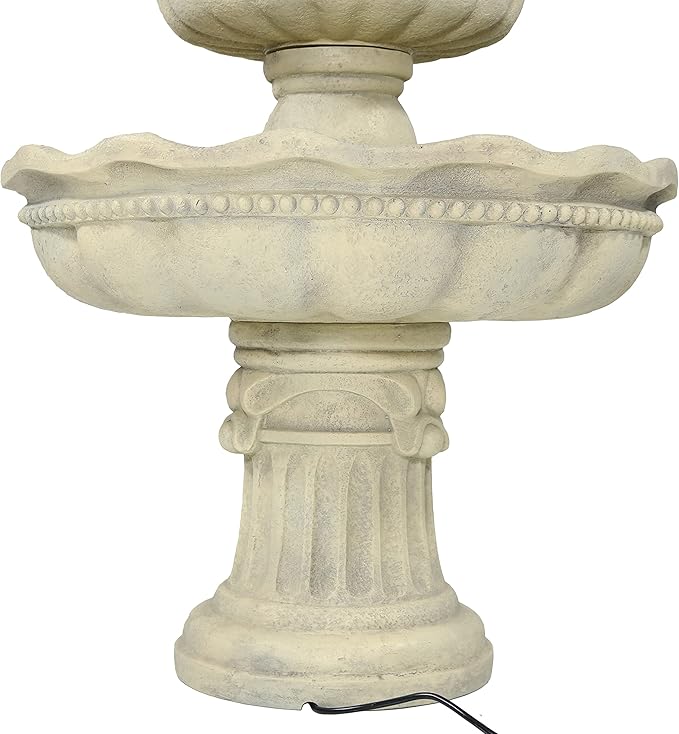 Sunnydaze 51-Inch Electric Water Fountain - Outdoor Water Feature - 3-Tier Outdoor Fountain with Pineapple Top - White