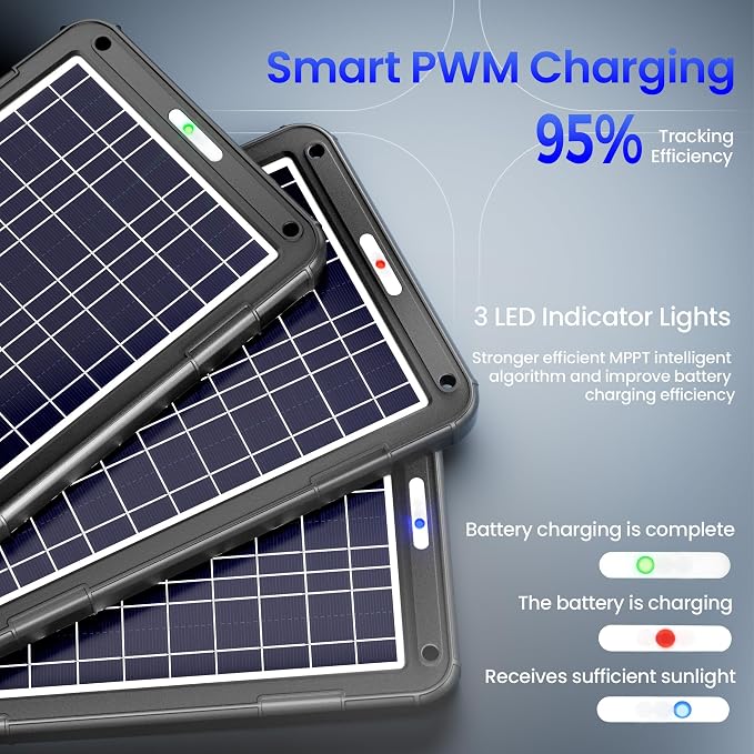 POWOXI 12V Solar Car Battery Charger: 12W Solar Panel Kit Battery Trickle Charger Maintainer with Smart PWM Controller for Car - RV Boat Marine Motorcycle - for Trailer Truck Snowmobile Tractor - Image 3