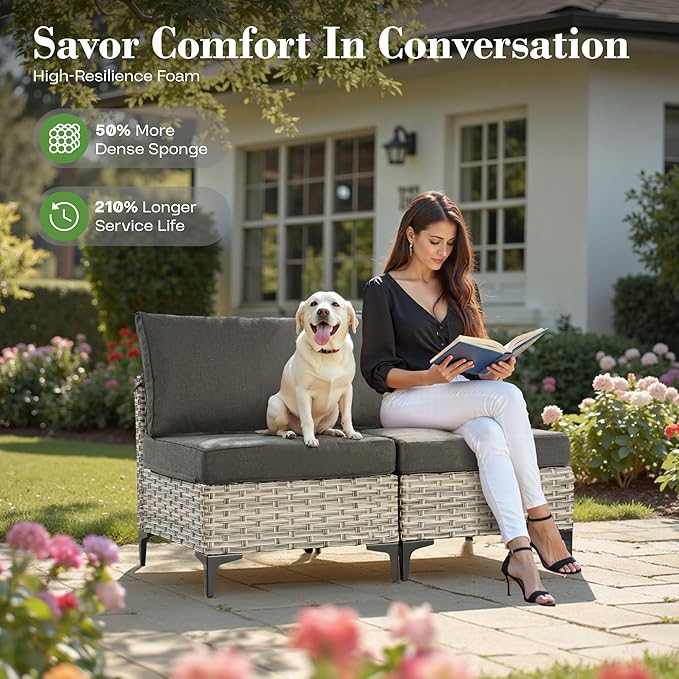 9 Pcs Patio Furniture with Fire Pit Table, Outdoor Rattan Wicker Conversation Set with Glowing Coffee Table, Comfy Sectional Sofa for Porch Balcony Backyard Pool, Black