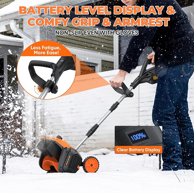 Cordless Snow Shovel, 3500W Battery Snow Blower with Dual 6.0Ah Anti-Freeze Batteries & Base Plate, 25.6Ft Throw, 13Inx7In Brushless Snow Shovel with Wheels for Driveway Sidewalk Snow Removal - Image 7