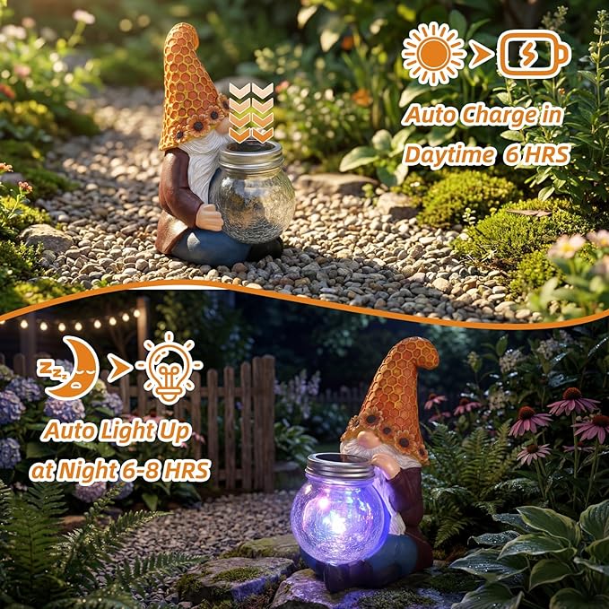 Lyeasw Garden Gnomes Outdoor-Sunflower Gnome Statues with Solar Glass Jar for Yard, Patio, Porch, Lawn Ornaments- Unique Gardening Gifts for Mothers Day, Housewarming