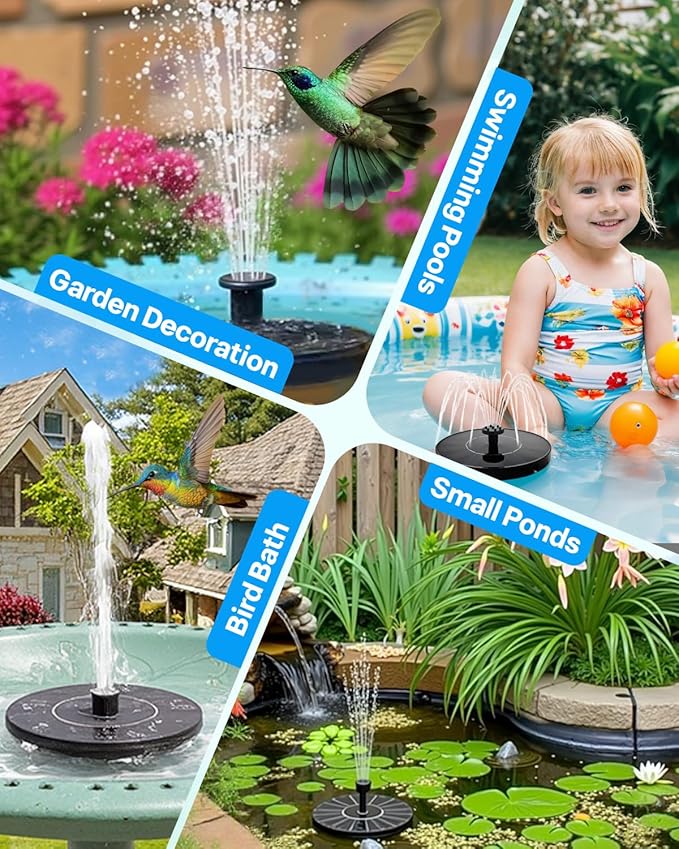 Solar Bird Bath Fountain Pump, Upgrade 1.4W Solar Water Fountain with 7 Nozzles, Standing Floating Water Pump for Birdbath Garden Pond Pool Outdoor, Ideal Gifts for Outdoor Décor