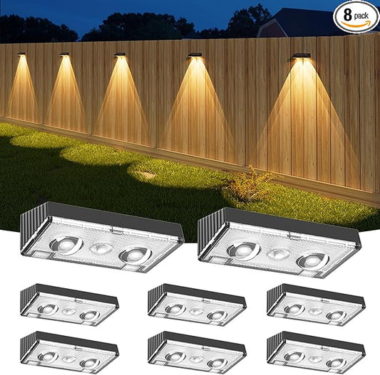 NIORSUN Solar Fence Lights,8 Pack Deck Light,Led Lights Warm White Outdoor Wall Lights,IP45 Solar Powered Light Waterproof for Backyard/Pool/Railing/Patio/Porch/Step/Outside/Garden (Black)
