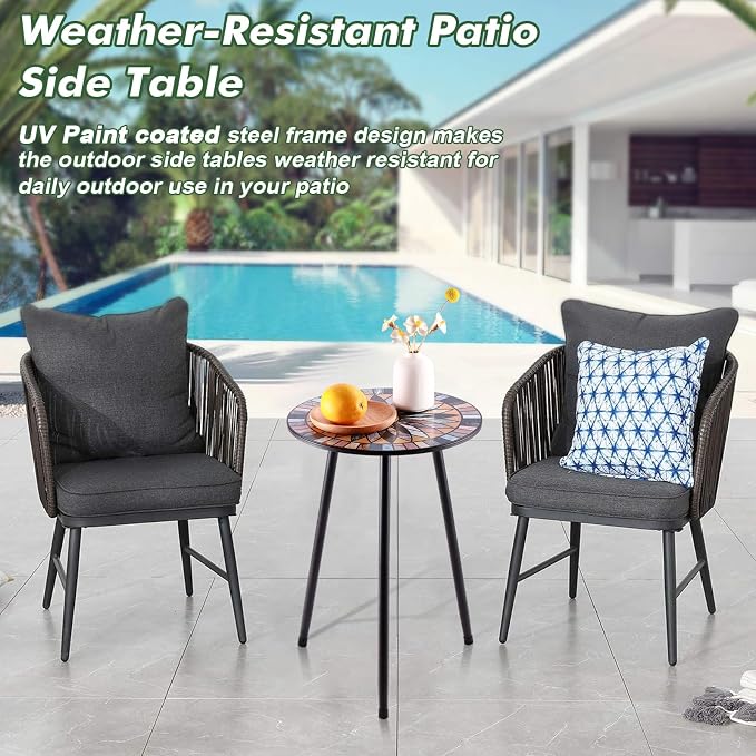Party Zealot 1 Pack Metal Mosaic Round Side Table Small 13.4" End Patio Round Accent Table Garden Corner Stand for Small Spaces Weather-Resistant for Balcony Plant Stand Indoor Outdoor - Image 5