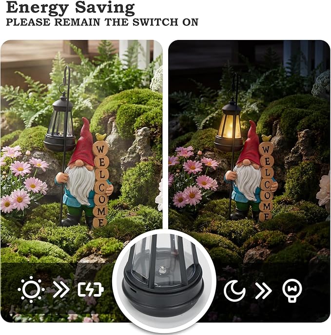 PETAFLOP Garden Gnome Statue Decor with Solar Light, Funny Gnomes Figurine for Yard Patio Balcony Home Indoor Outdoor, Mother's Day Birthday Housewarming Gifts for Mom Grandma
