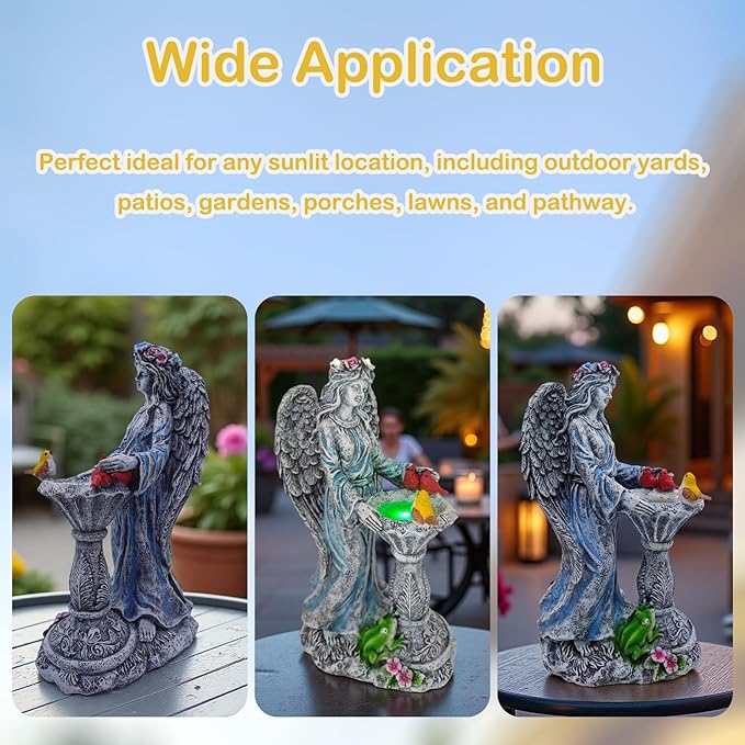 Mrocioa Solar Outdoor Garden Decor Angel Statue Light with Color Changing Birdbath, Waterproof Led Home Decor Figurine Lights for Yard Patio Front Porch, Housewarming Gifts for Easter Spring