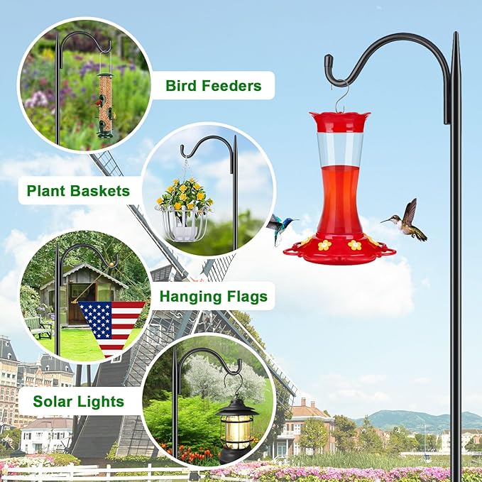 FEED GARDEN Adjustable Outdoor Shepherd Hook Bird Feeder Pole with 5 Prongs Base, 60 Inch Tall 5/8 Inch Thick, Heavy Duty Shepard Hook Stand for Hanging Bird Feeders, Plant Baskets, Black (1 Pack) - Image 4