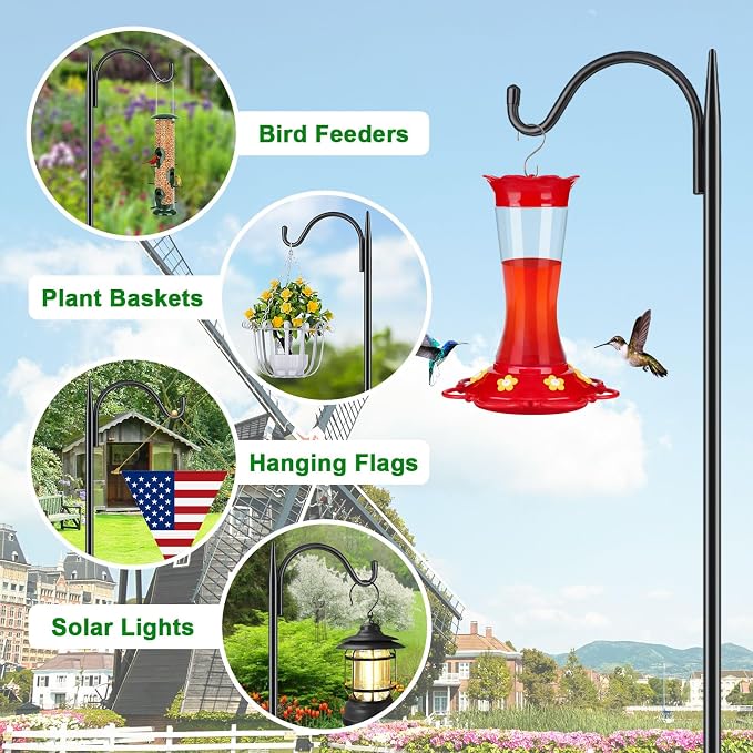 FEED GARDEN Short Shepherds Hooks for Outdoor, 48 Inch Bird Feeder Pole with 5 Prongs Base, Heavy Duty Shepherds Hook Garden Hook for Hummingbird Feeder, Hanging Lantern, Plant Baskets, 2 Pack - Image 4