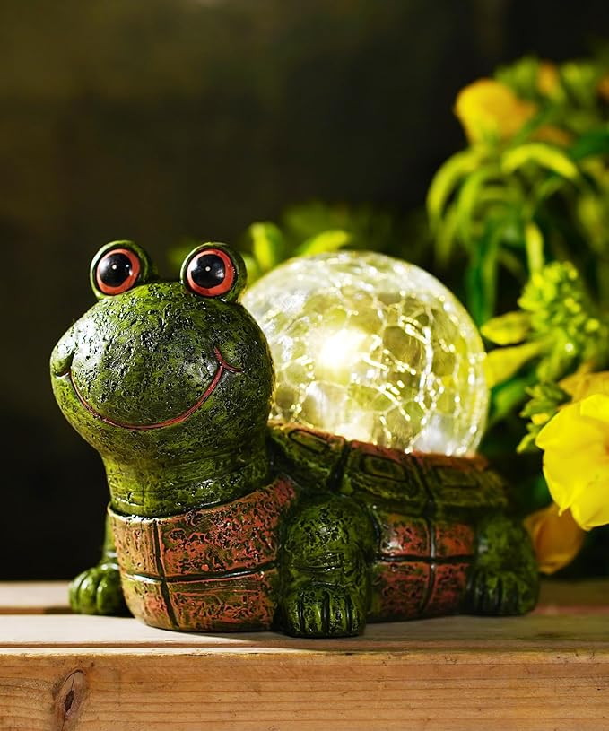 Nacome Solar Turtle Garden Statue Lights: Outdoor Figurine with Glass Ball Lighting Decorations Lawn Ornaments Porch Patio Balcony Yard - Birthday Gifts for Mom Grandma Women(Green)