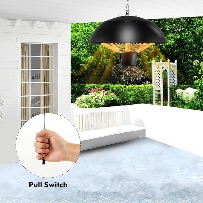 Tangkula 1500W Hanging Patio Heater, Electric Ceiling Mounted with Adjustable Chain Length & Pull Switch, Indoor Outdoor Waterproof Outdoor Heater for Garage, Balcony, Courtyard