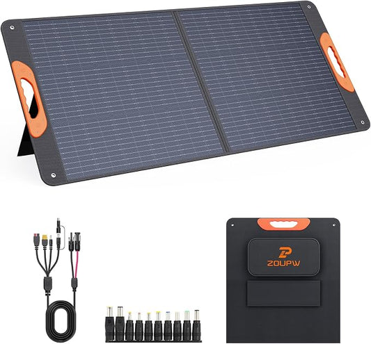 ZOUPW 110 Watt Portable Solar Panel for Jackery Explorer 300/500/Ecoflow/Anker Solix/Bluetti, Foldable Monocrystalline Solar Charger IP67 Waterproof Offgrid Power for Camping RV Battery Backup by ZOUPW