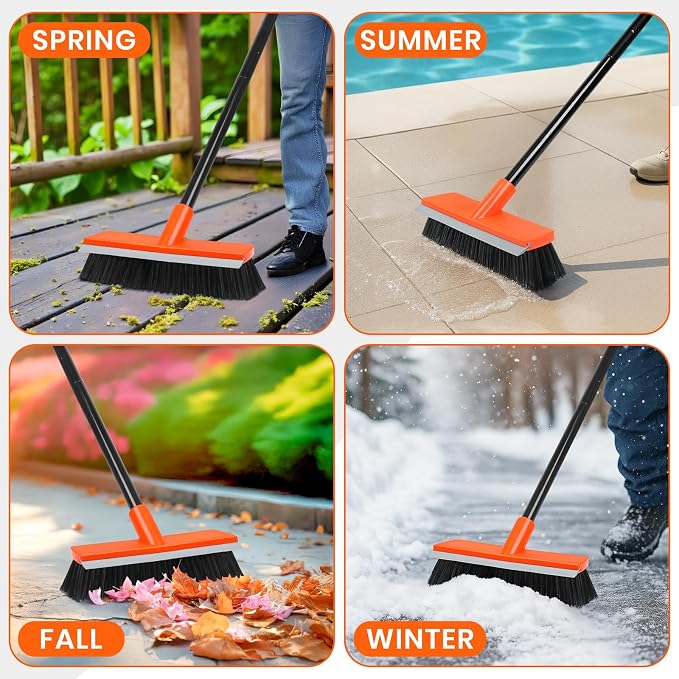 Deck Brush with Long Handle, Stiff Bristle Floor Scrub Broom, 55'' Outdoor Scrubber Remove Dirt, Leaves, Snow on Carpet, Patios, Garage, Concrete - Image 5