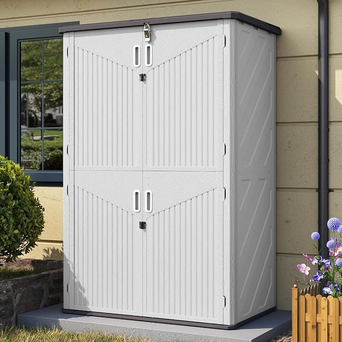 Aoxun Outdoor Storage Shed, 64 Cu.Ft Vertical Storage Sheds Outdoor with Floor, Outdoor Waterproof Storage Cabinet for Garage Storage, Pool Storage, Bike Shed, Garden Shed (White) by Aoxun