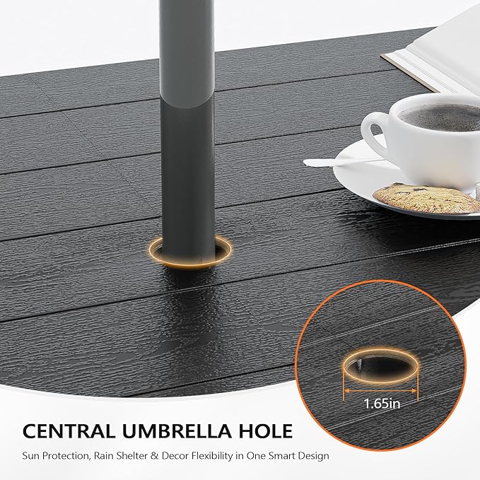 VINGLI Folding Picnic Table and Bench Set, Portable Outdoor Dining Furniture for Camping, Patio, Backyard, Wood Grain Plastic Top with Metal Frame (Black) - Image 4