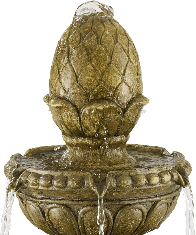 Sag Harbor 66" High Large Italian Outdoor Decor Sand Stone Floor Fountain with Light LED Waterfall 4-Tier Standing Basin Water Feature for Outside Garden Patio Yard Backyard Porch - John Timberland