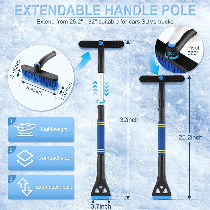 LivTee 32" Extendable Ice Scraper & Snow Brush for Car Windshield, 360?? Rotating Snow Removal Tool for Cars, Trucks & SUVs, Automotive Winter Essentials & Car Accessories for Men, Blue - Image 3