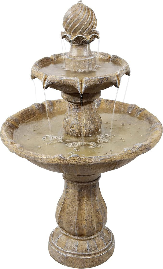 Sunnydaze 35" Solar 2-Tier Outdoor Water Fountain - Outdoor Water Fountain with Battery Backup and Pump - Earth