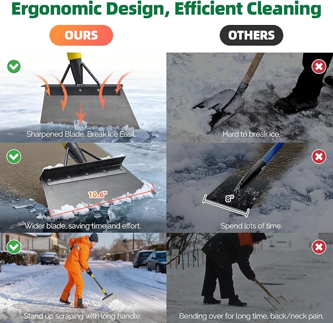Floor Scraper Long Handle - Ice Removal Tool, Multifunctional Garden Cleaning Flat Shovel, 60" Weed Scraper Heavy Duty Sharp Blade for Lawn Edging,Sidewalk Weeding,Driveway Steps Snow Shovel - Image 4