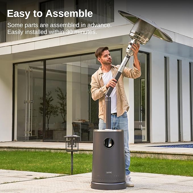 EAST OAK 50,000 BTU Patio Heater with Sand Box, Table Design, Double-Layer Stainless Steel Burner, Wheels, Triple Protection System, Outdoor Heater for Home and Residential, 2024 Upgrade, Black