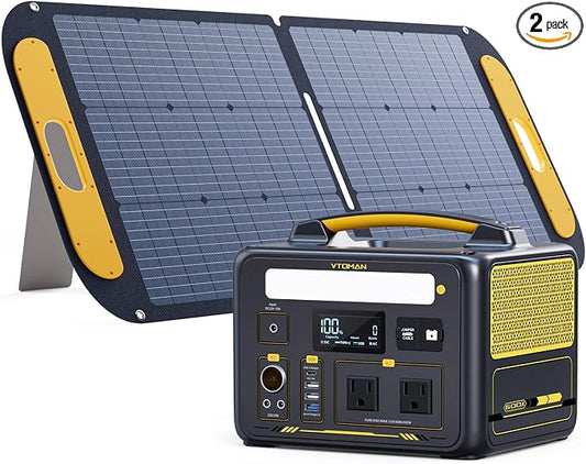 VTOMAN Jump 600X Portable Power Station with 110W Solar Panel, 600W/299Wh LiFePO4 Battery Solar Generator, 1200W AC Outlet, PD 60W USB-C, 3x Regulated 12V/10A DC for RV, Outdoor Camping, Home Backup by VTOMAN