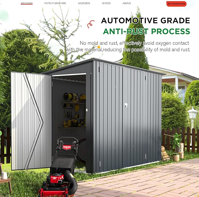 AECOJOY 4'x7' Outdoor Storage Lean to Shed,7x4 Outdoor Horizontal Metal Sheds & Outdoor Storage with Triple Lockable Door, Small Metal Storage Cabinet for Bicycles, Tools Storage for Garden Use - Image 4