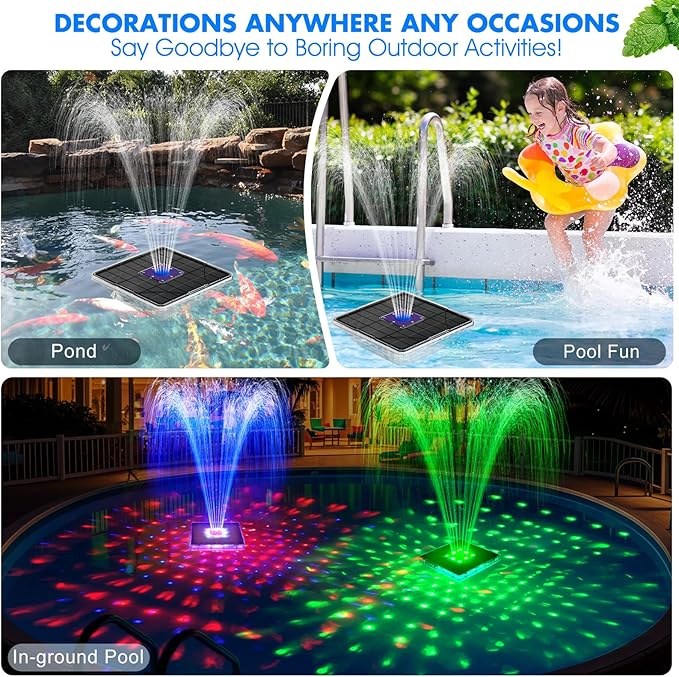 Upgraded Solar Pool Fountain with Lights, 9.5'' Large Solar Floating Pool Fountain with Anchor, Above Ground Pool Water Fountains Pump,Swimming Pool Fountains for Inground Pool Purple-1PC