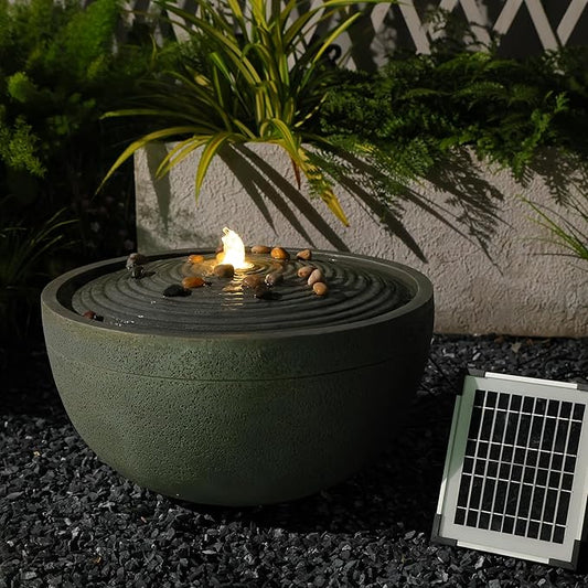 Solar Water Fountain Outdoor Garden Bubbler Water Feature Outdoor Fountains Solar Powered with Pebbles for Patio Deck Yard Home Decor Gray, 20 "L X 20" W X 11.5" H