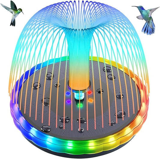 SZMP Solar Fountain, 4W Solar Powered Bird Bath Fountains with 4000 Battery, Color LED Lights, Outdoor Water Feature Fountain Pump with 7 Nozzle and 4 Fixers for Garden, Patio, Pond, and Pool