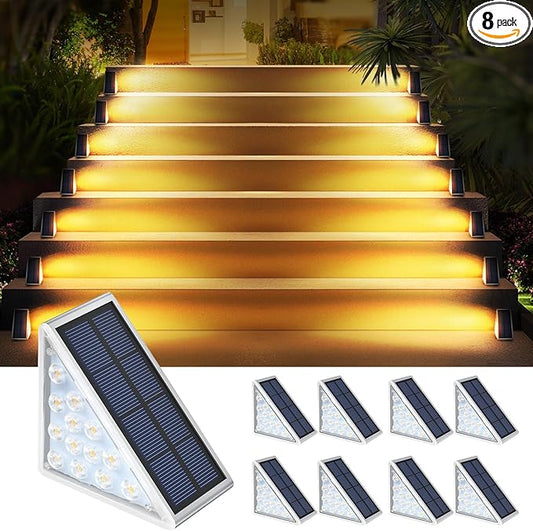 8PK Solar Step Lights, Outdoor Decor Stair Lights Deck Light Waterproof IP67 Solar Lights for Deck, Yard, Patio, Garden, Walkways, Front Door, Pathway, Driveway, Porch