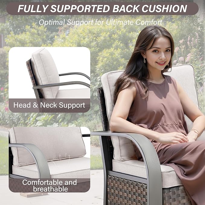 Belord 4 Pieces Patio Furniture Sets - Swivel Rocker Outdoor Chairs with Ottomans, All Weather Wicker Swivel Furniture Glider Seating Set for Porch Deck Sunroom Backyard