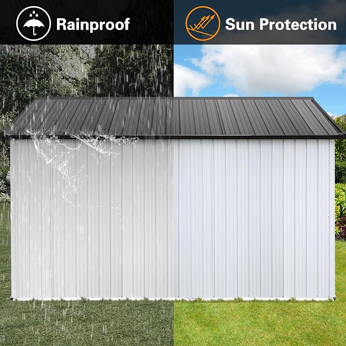 Ball & Cast 10x12 FT Sheds & Outdoor Storage,Metal Aluminum Garden Shed,with Punched Vents,Waterproof Cabinet w/Hinged Door and Padlock,Tool House for Storing Bicycles,Lawnmowers,Barbeques,White+Grey - Image 9