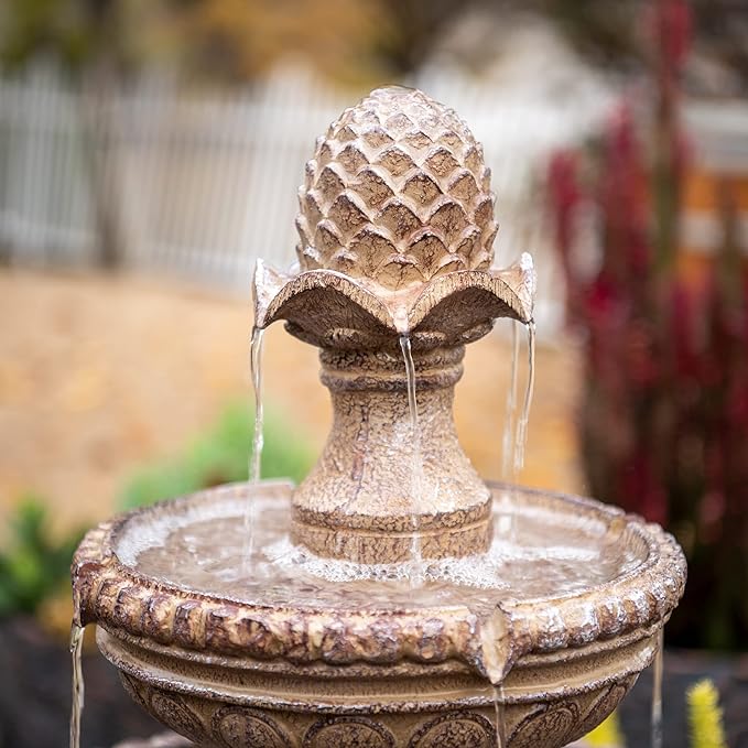 XBrand 39" Solar Water Fountain, 2-Tier Outdoor Sand Stone Resin with Solar Panel & Pump for Home Garden Yard Decor