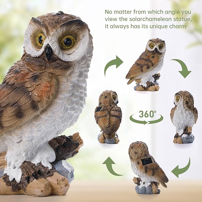 Garden Owl Outdoor Statue,Solar Owls Figurine Sculpture with LED Lights for Porch Patio Lawn Yard Deck Spring Decor - Ideal Easter Day Housewarming for Women Men Owl Lover
