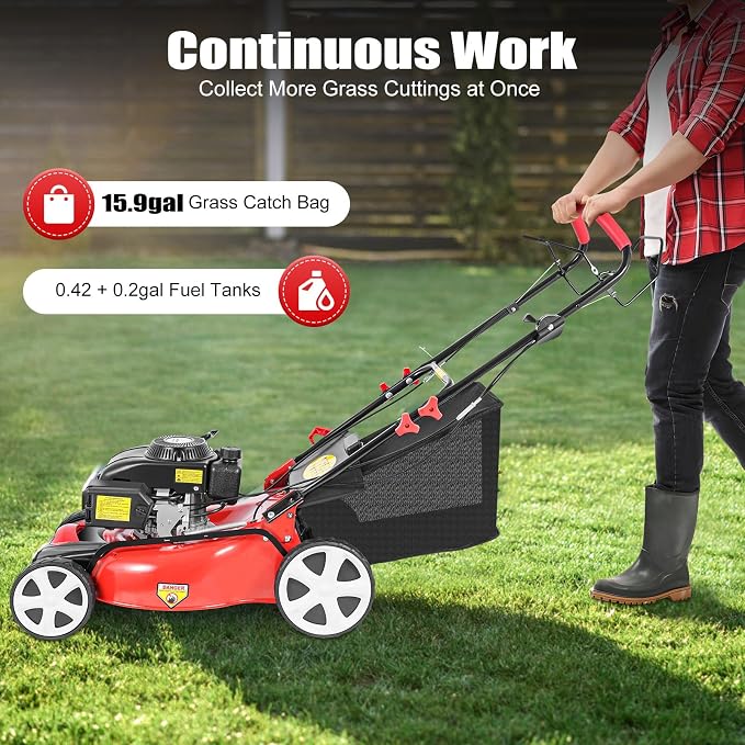 20Inch Self Propelled Mower 4KW 140CC 4-Stroke Engine, Gas Push Lawn Mower, 3-in-1 Lawn Mower with 16 gal Capacity Grass Bag & 8 Position Height Adjustable for Lawn Weeding - Image 5
