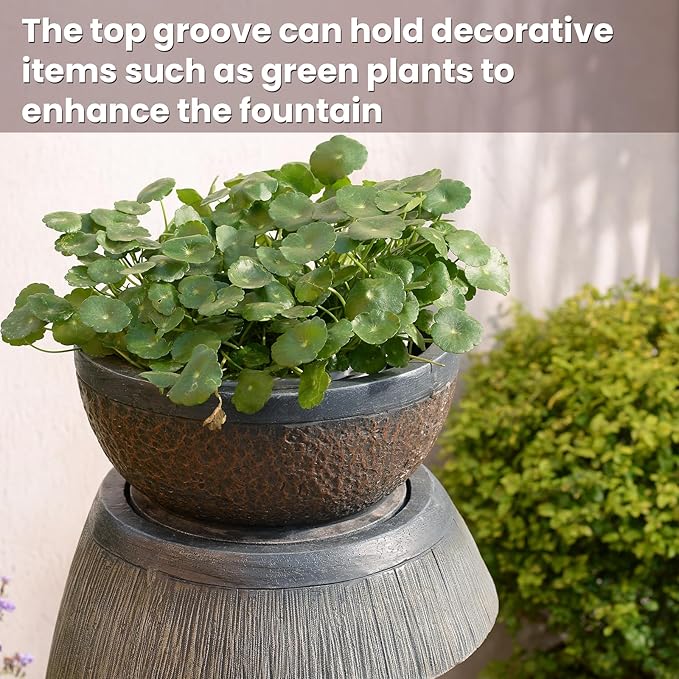 Outdoor Water Fountain with LED Lights, 31.9" Modern Resin Waterfall Fountain Outdoor, S-Shaped Garden Water Feature for Yard, Balcony, Home Decor, Patio Fountian and Waterfalls, Grey
