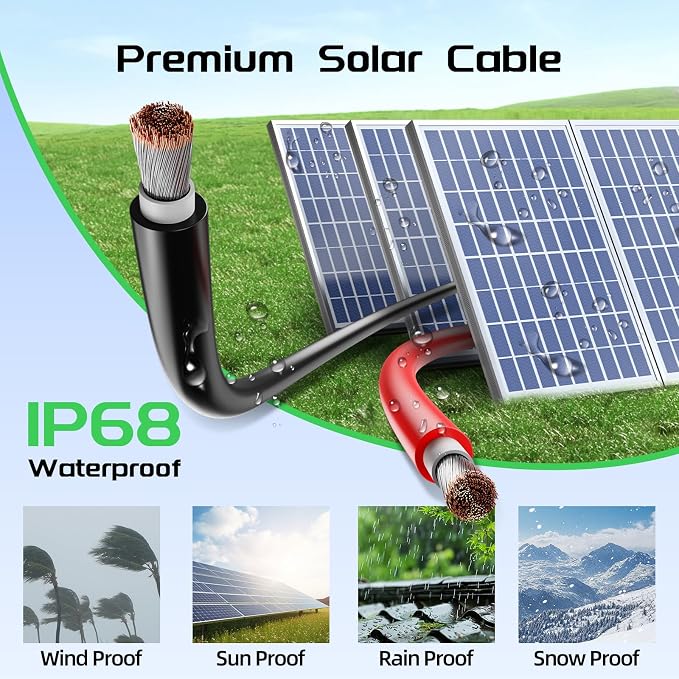 Bateria Power Solar Panel Cable 100FT Solar Extension Cable, 10AWG (6mm²) Tinned Copper Wire for Outdoor Automotive RV Boat Marine Solar Panel- Red (10AWG 100FT) - Image 4