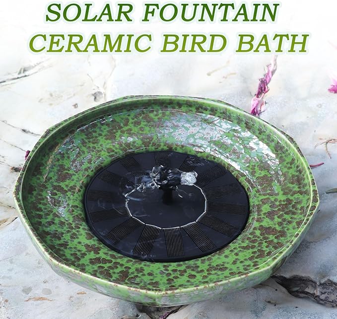 Solar Fountain Ceramic Bird Bath,Birdbaths for Outdoors,Outdoor Fountain Bird Bath,Garden and Home Décor