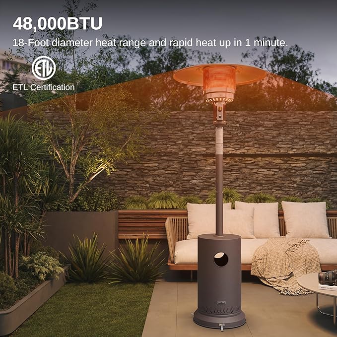 EAST OAK 48,000 BTU Patio Heater with Sand Box, Table Design, Double-Layer Stainless Steel Burner, Wheels, Triple Protection System, Outdoor Heater for Home and Residential, Lava Smoke