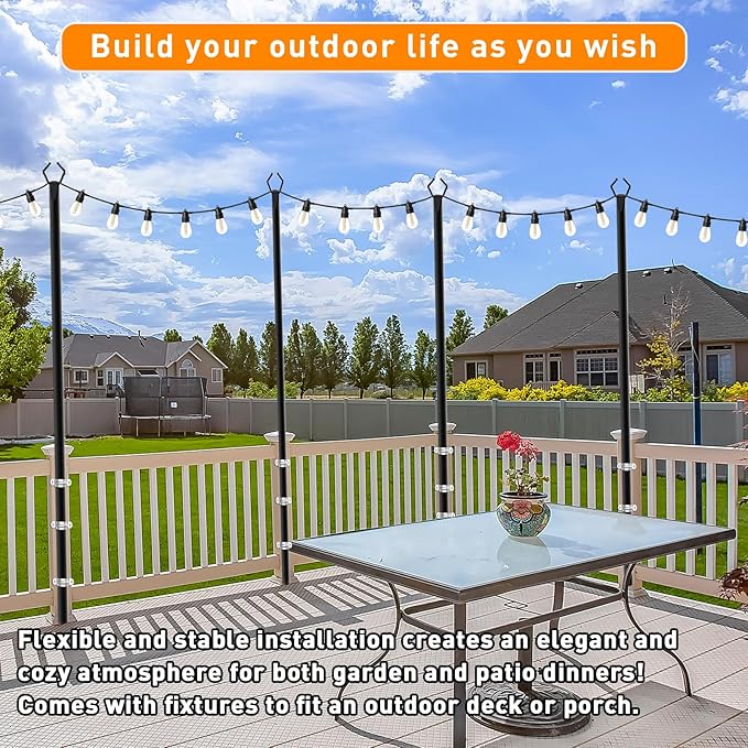 4 Pack 10 FT String Light Poles,Metal with Fork Lights Poles for Outdoor String Light, Rustproof Heavy Duty for Outside Garden,Patio,Wedding,Backyard,Deck,Party